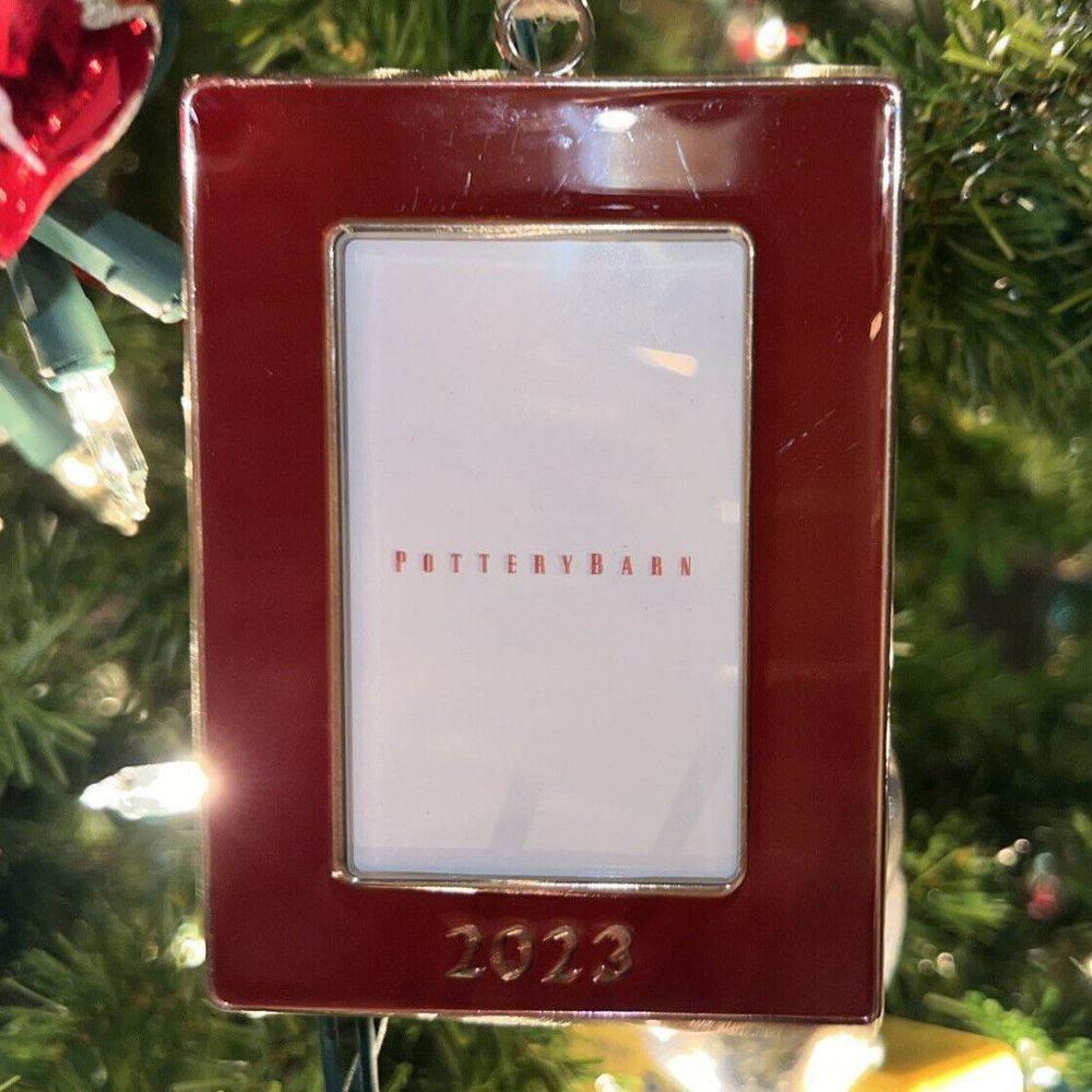Pottery Barn 2023 Red Rectangle Enamel Frame Christmas Ornament New With Tags